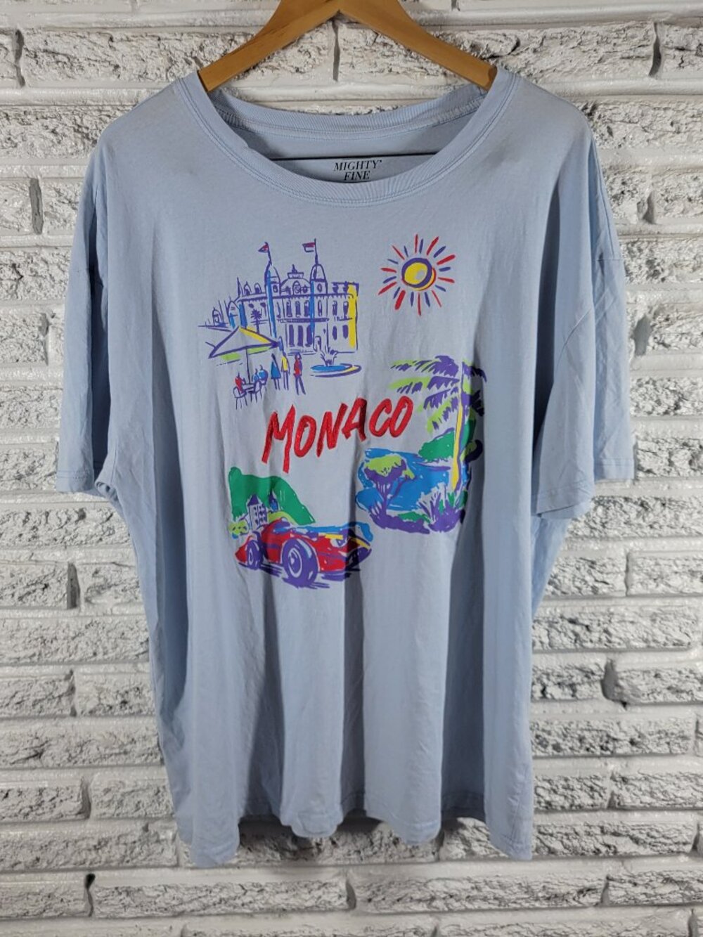 Mighty Fine XL Monaco Vintage Style Grand Prix Graphic T-Shirt Light Blue NOV53E